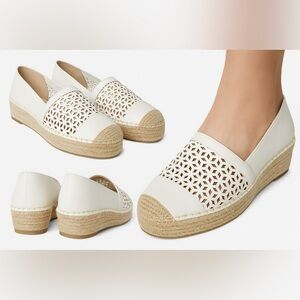 JF Lydia White Espadrille Flats | Cutout Floral | Size 8 Resort Vacation